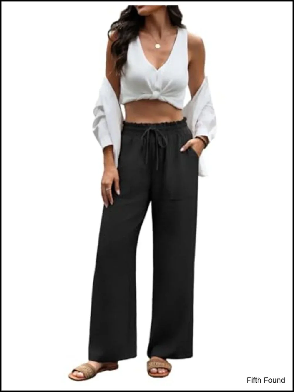 Wide Leg Pants with Pockets Drawstring Loose Trousers Business Work Summer